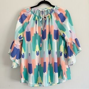 Crosby by Mollie Burch Watercolor Painted Multicolor Blouse‎